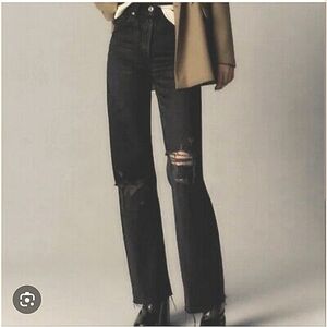 Wide Leg High Waist Distressed Raw Hem Jeans 2 Tall Grunge Urban Emo Goth